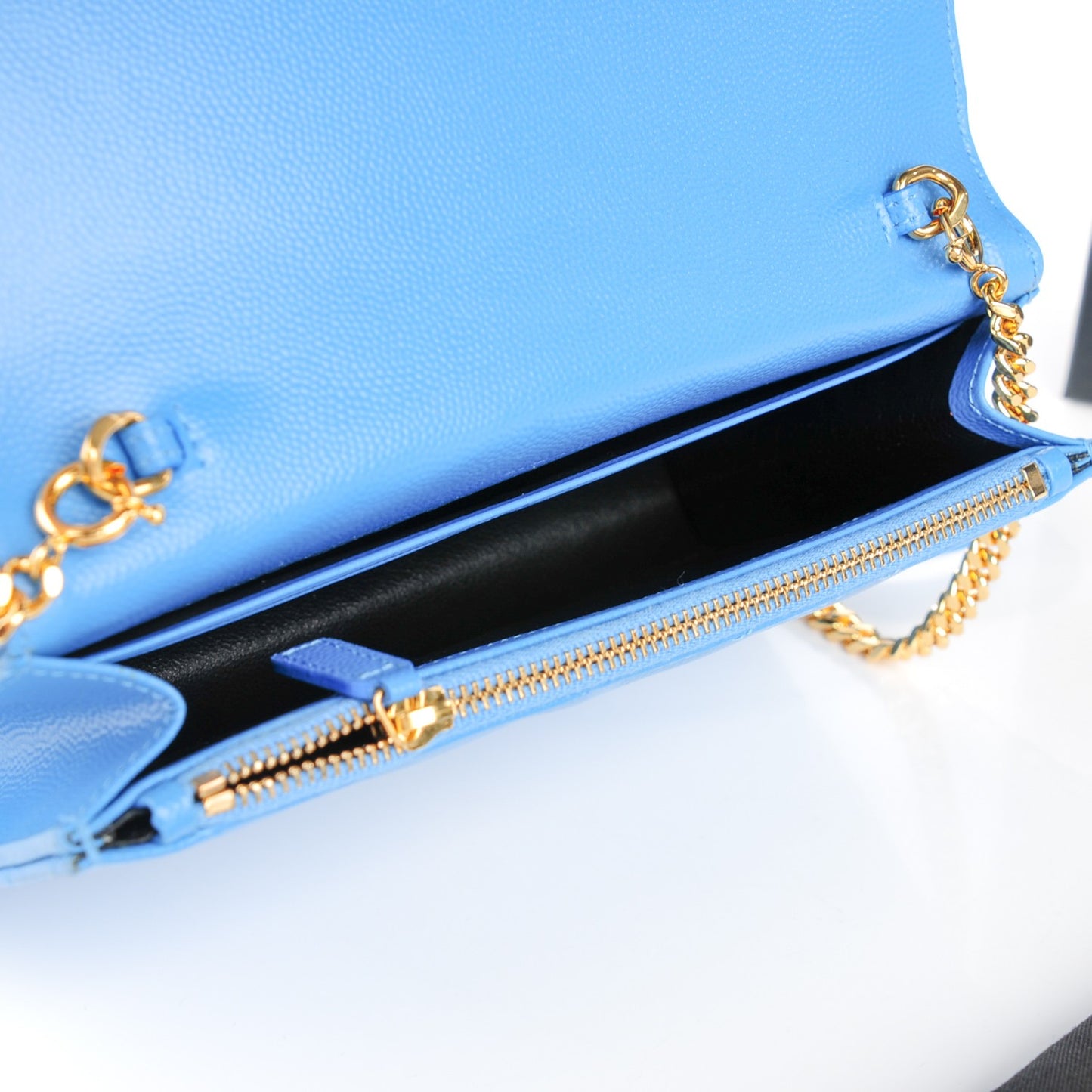 Grain De Poudre Matelasse Chevron Monogram Chain Wallet Light Blue