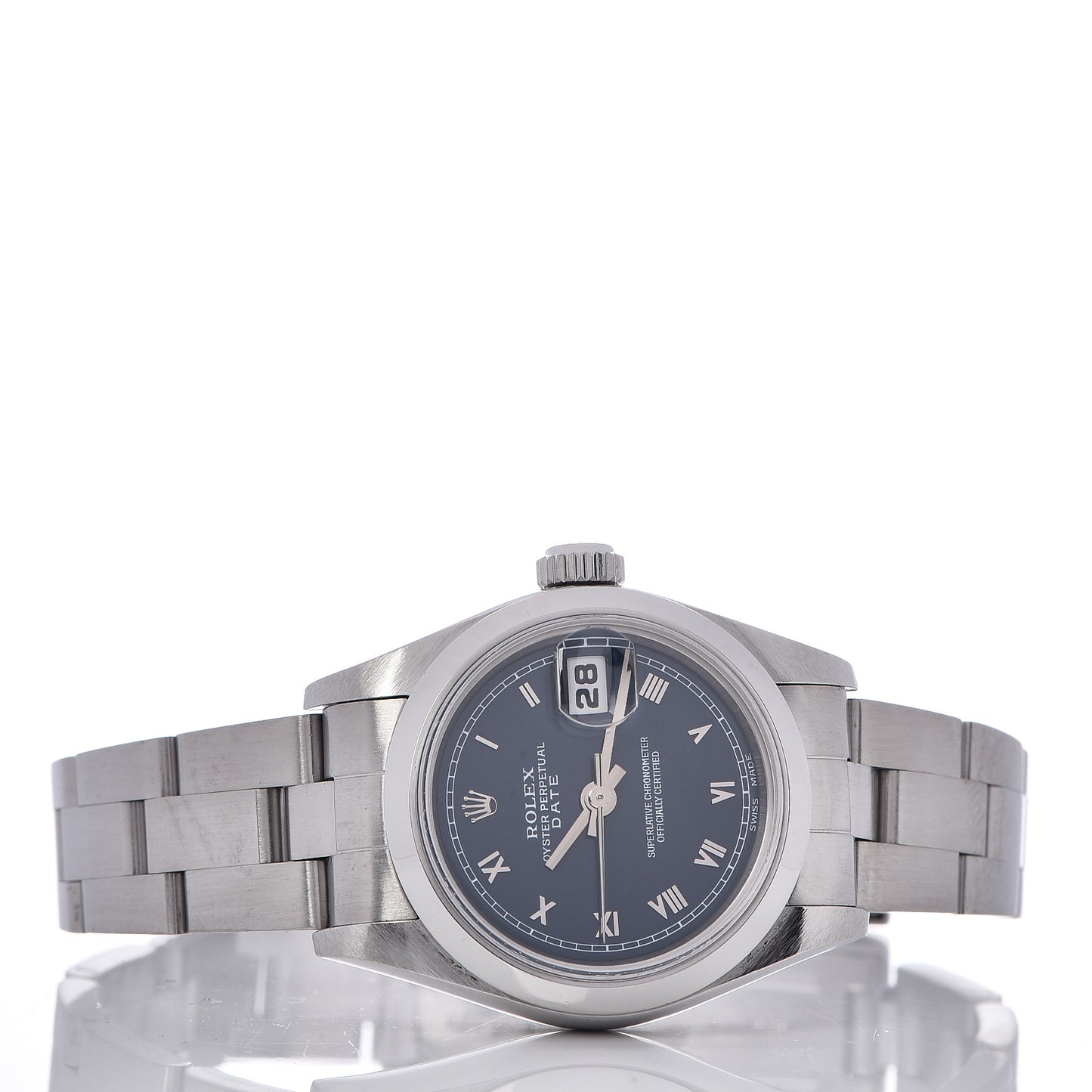 Stainless Steel 26mm Oyster Perpetual Date Watch Blue Roman 69160