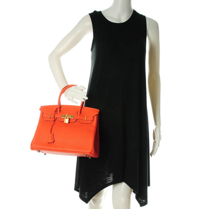 Hermes Taurillon Clemence Birkin 30 Orange Poppy 2 of 27