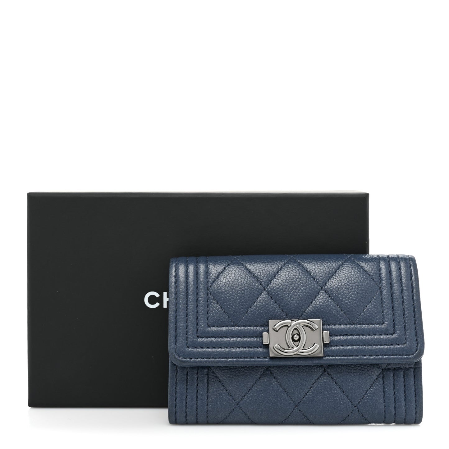 Caviar Quilted Boy Flap Card Holder Blue