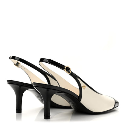 Chanel Lambskin Patent Calfskin Cap Toe CC Slingback Pumps 38.5 White Black 5 of 10