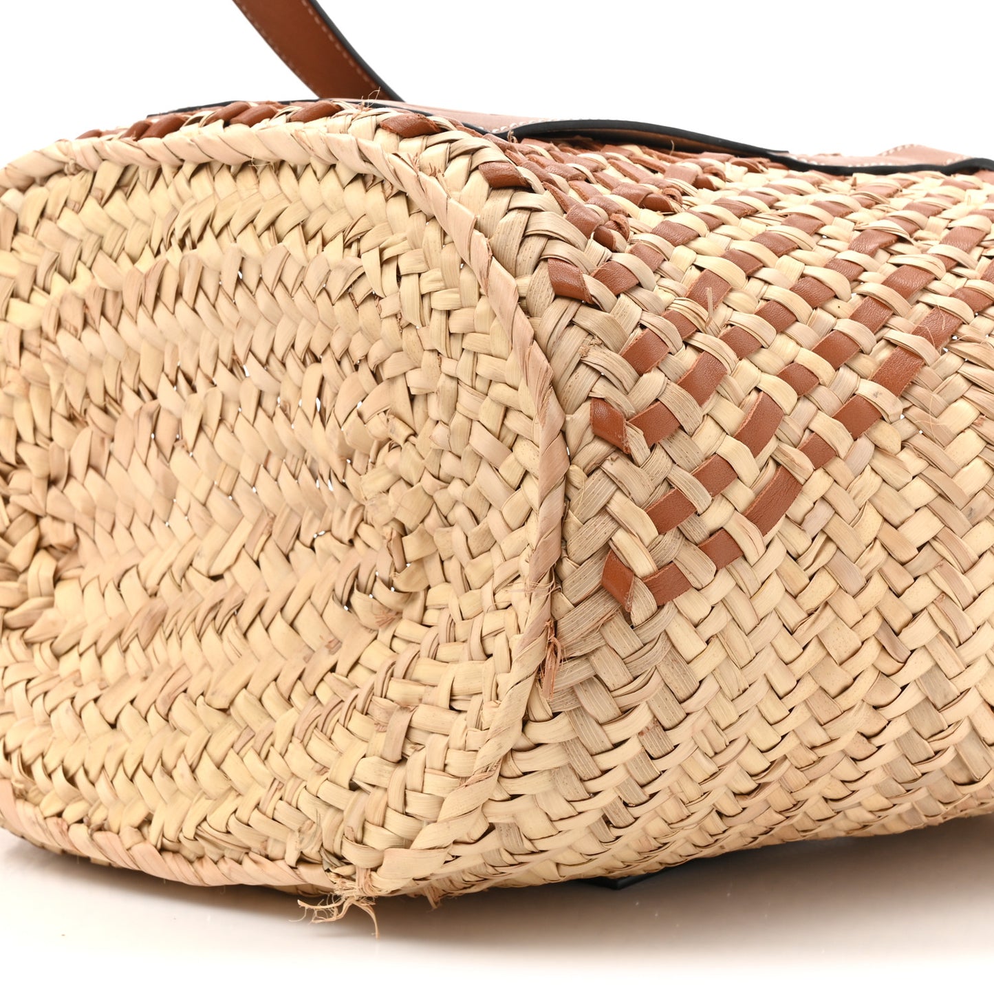 Raffia Calfskin Woven Basket Tote Bag Natural Tan