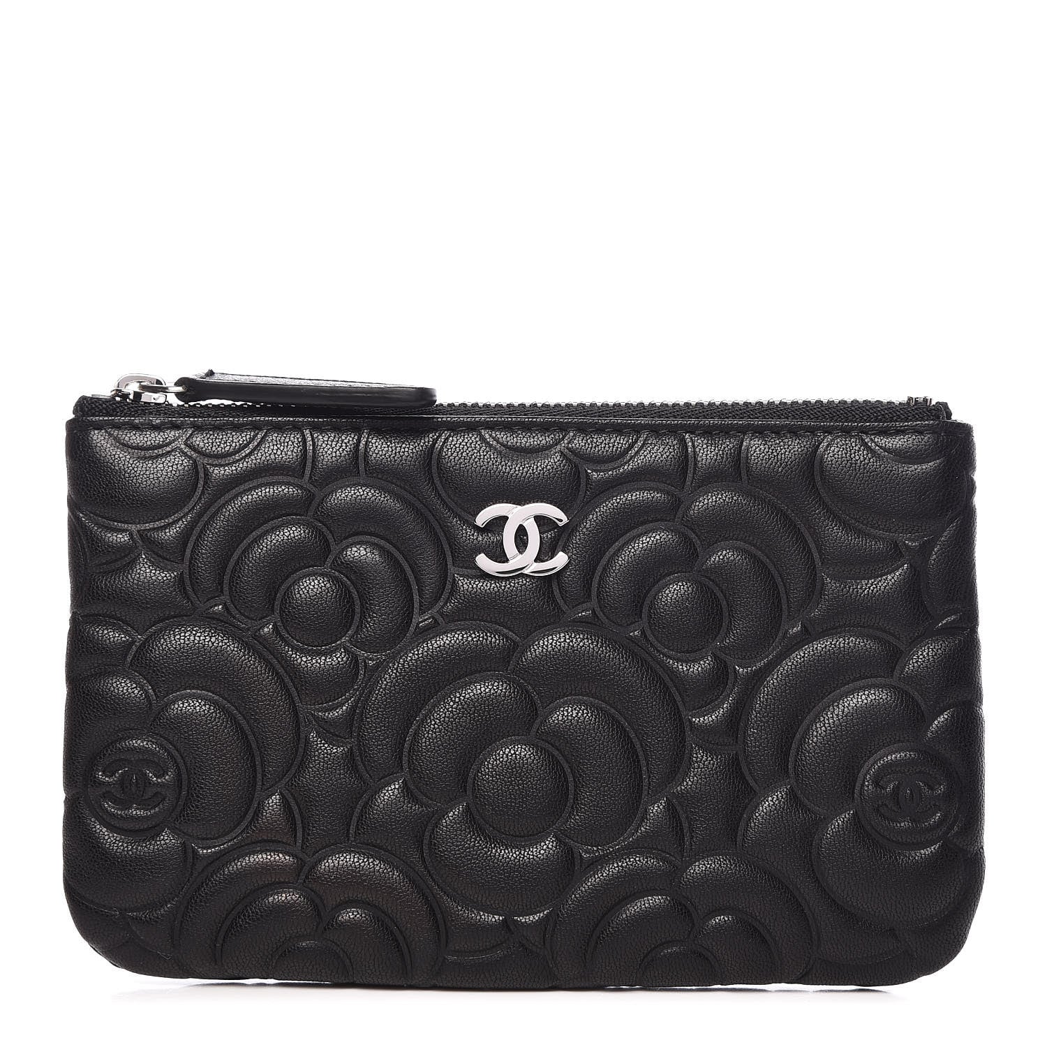 Chanel Goatskin Camellia Embossed Cosmetic Pouch Black 1 of 7