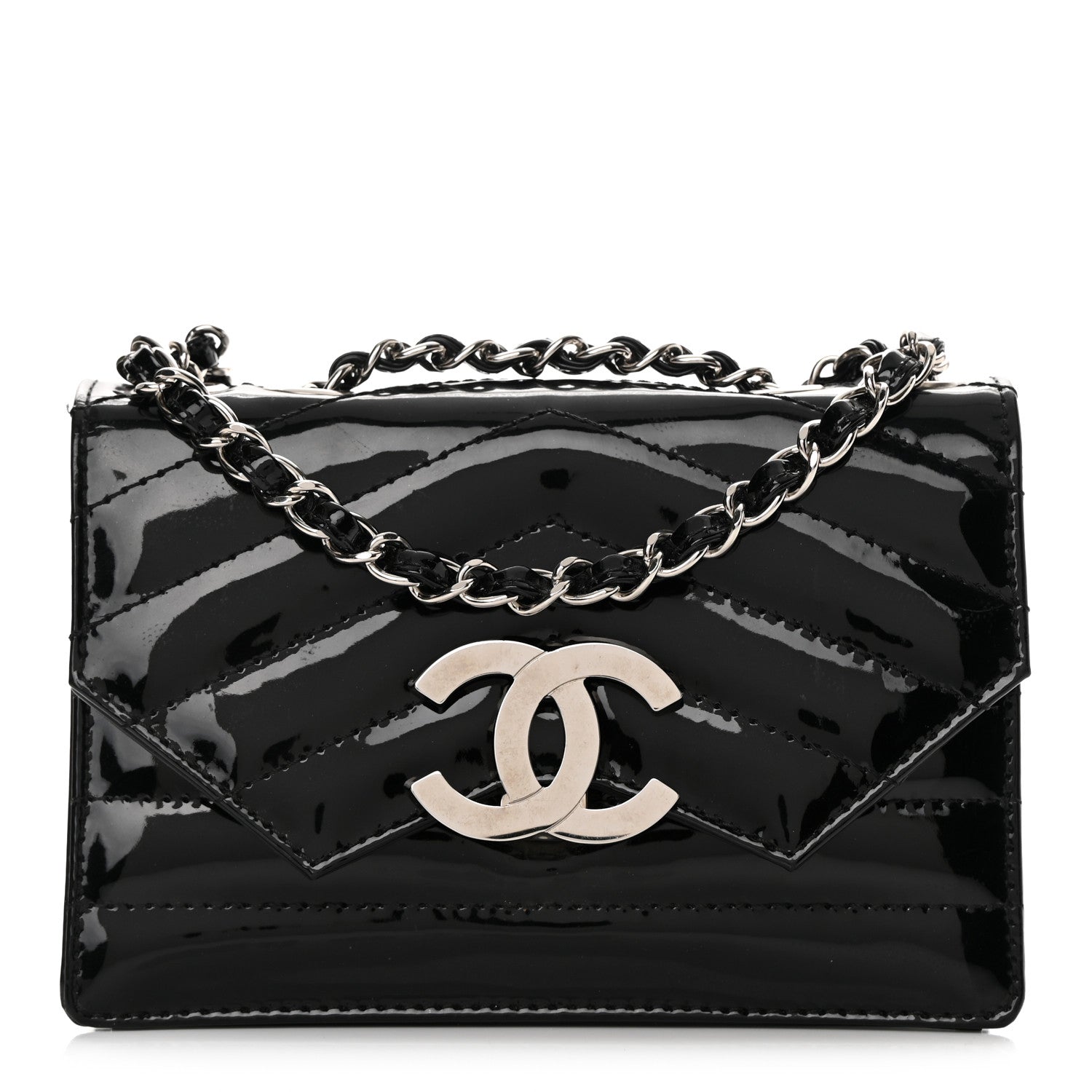 Chanel Patent Quilted Chevron Cutaway Flap Bag Black 1 of 14
