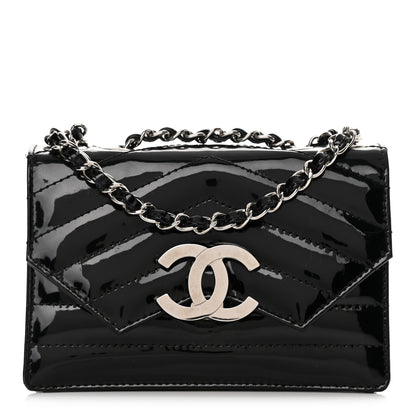 Chanel Patent Quilted Chevron Cutaway Flap Bag Black 1 of 14