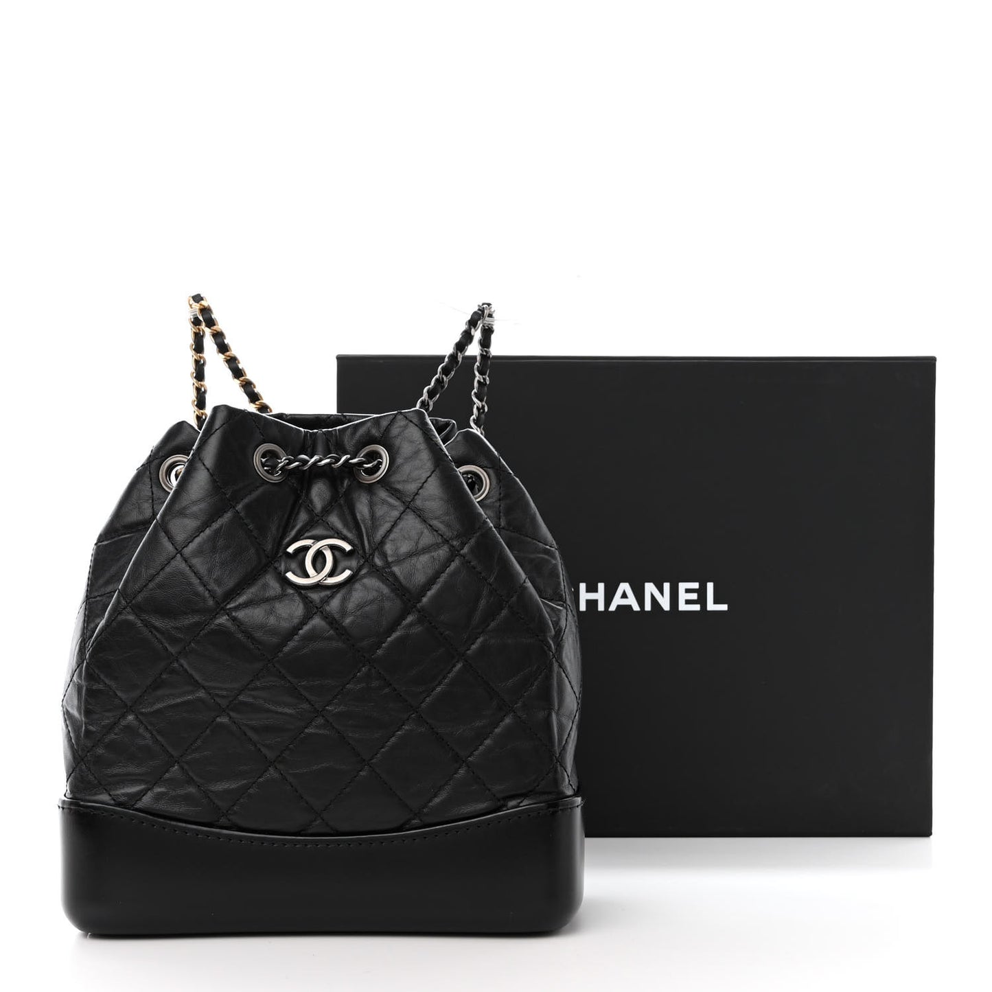 Aged Calfskin Quilted Small Gabrielle Backpack Black