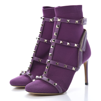 Valentino Garavani Calfskin Knit Rockstud Bodytech Sock Booties Purple 37 3 of 7