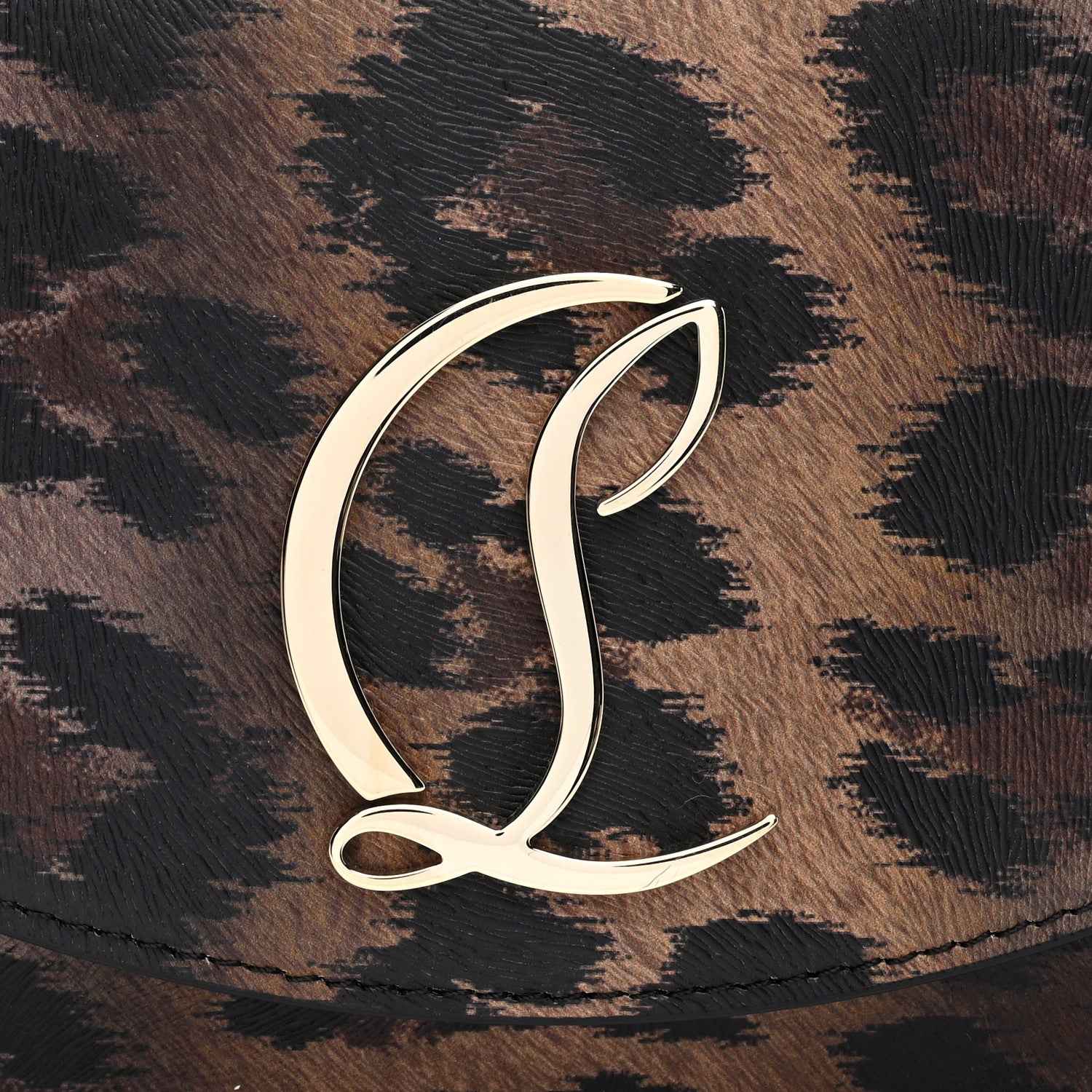 Christian Louboutin Calfskin Kitty Print Loubi54 Crossbody Clutch Brown Gold 7 of 9