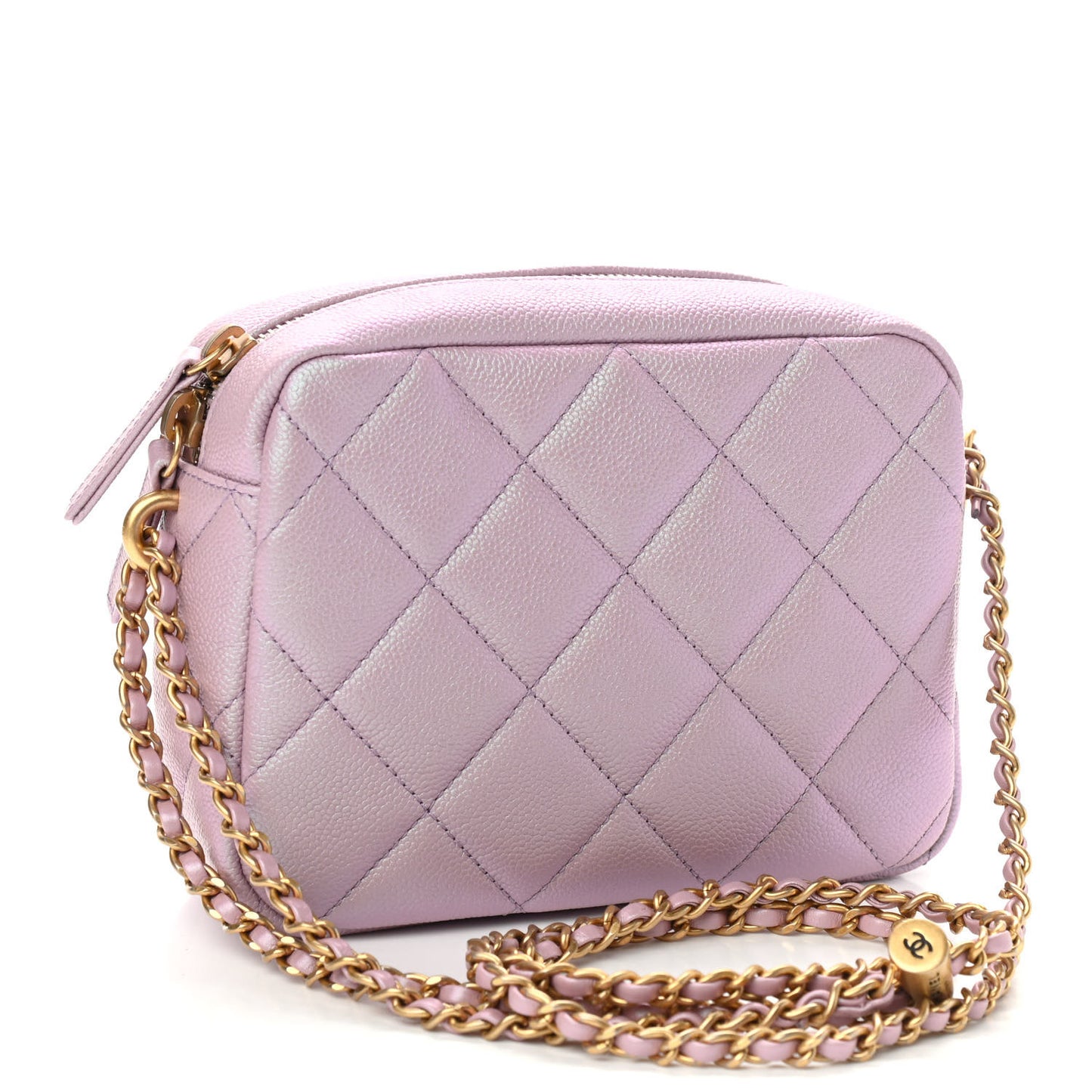 Iridescent Caviar Quilted Mini My Perfect Camera Case Pink