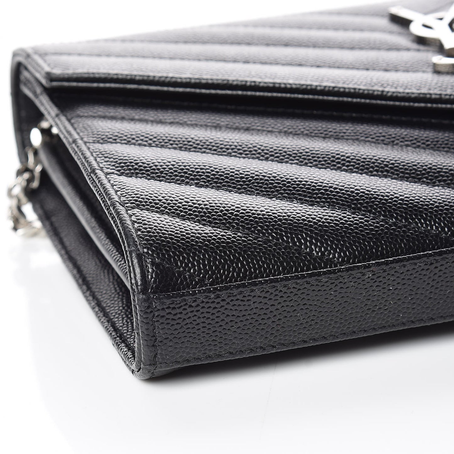Grain De Poudre Matelasse Chevron Monogram Chain Wallet Black