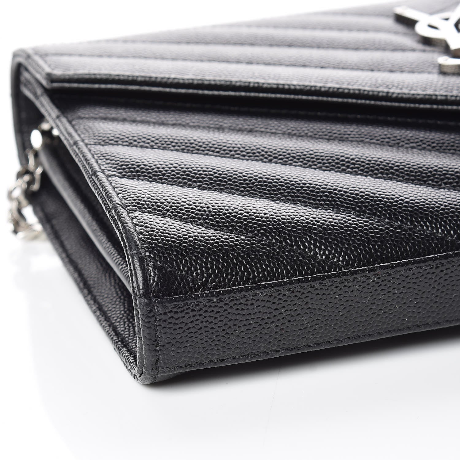 Saint Laurent Grain De Poudre Matelasse Chevron Monogram Chain Wallet Black 8 of 9