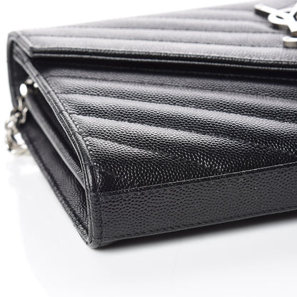 Saint Laurent Grain De Poudre Matelasse Chevron Monogram Chain Wallet Black 8 of 9