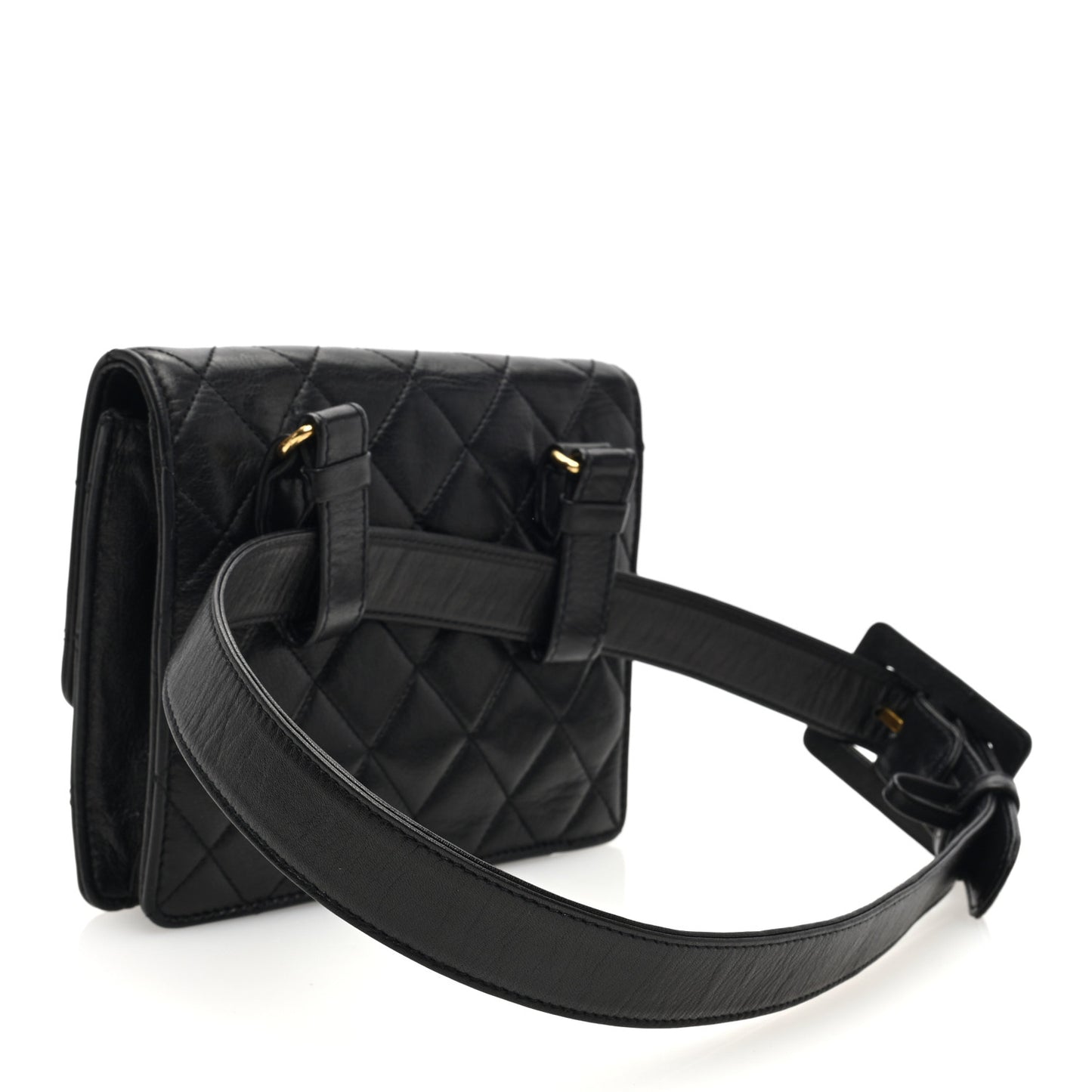 Lambskin Quilted Flap Waist Belt Bag 65 26 Black