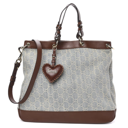 Gucci Denim Monogram Medium Valentine Top Handle Bag 1 of 14