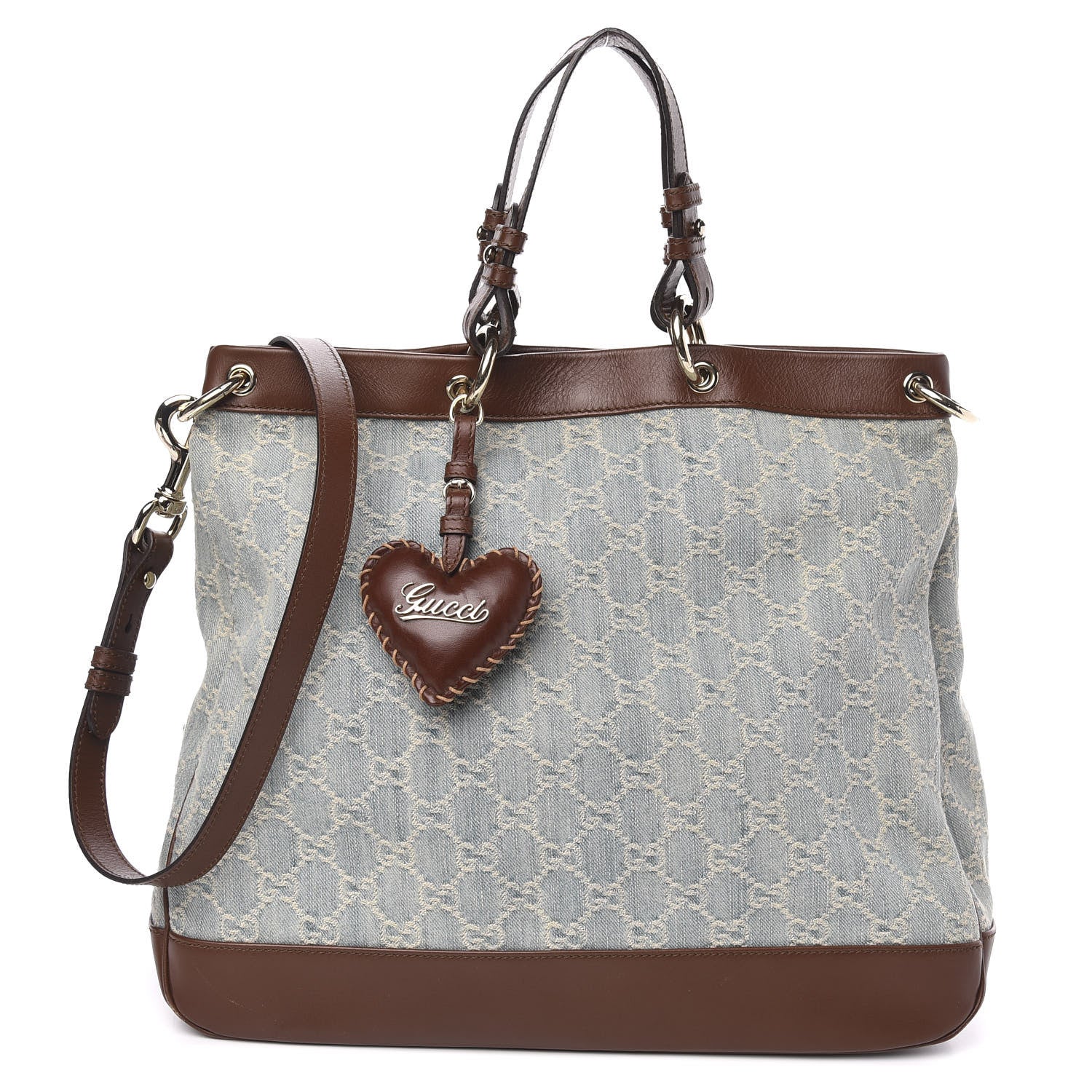 Gucci Denim Monogram Medium Valentine Top Handle Bag 1 of 14