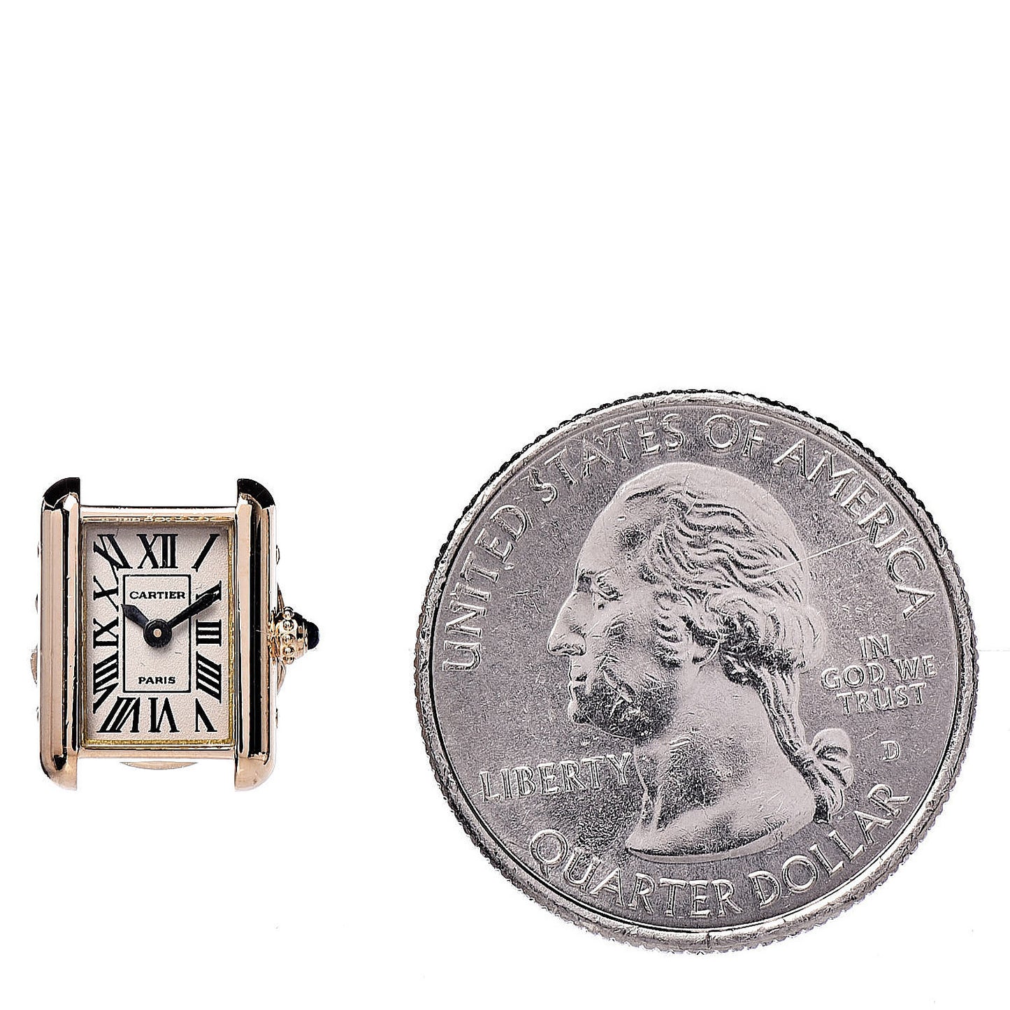 18K Yellow Gold Tank Clock Lapel Pin Brooch