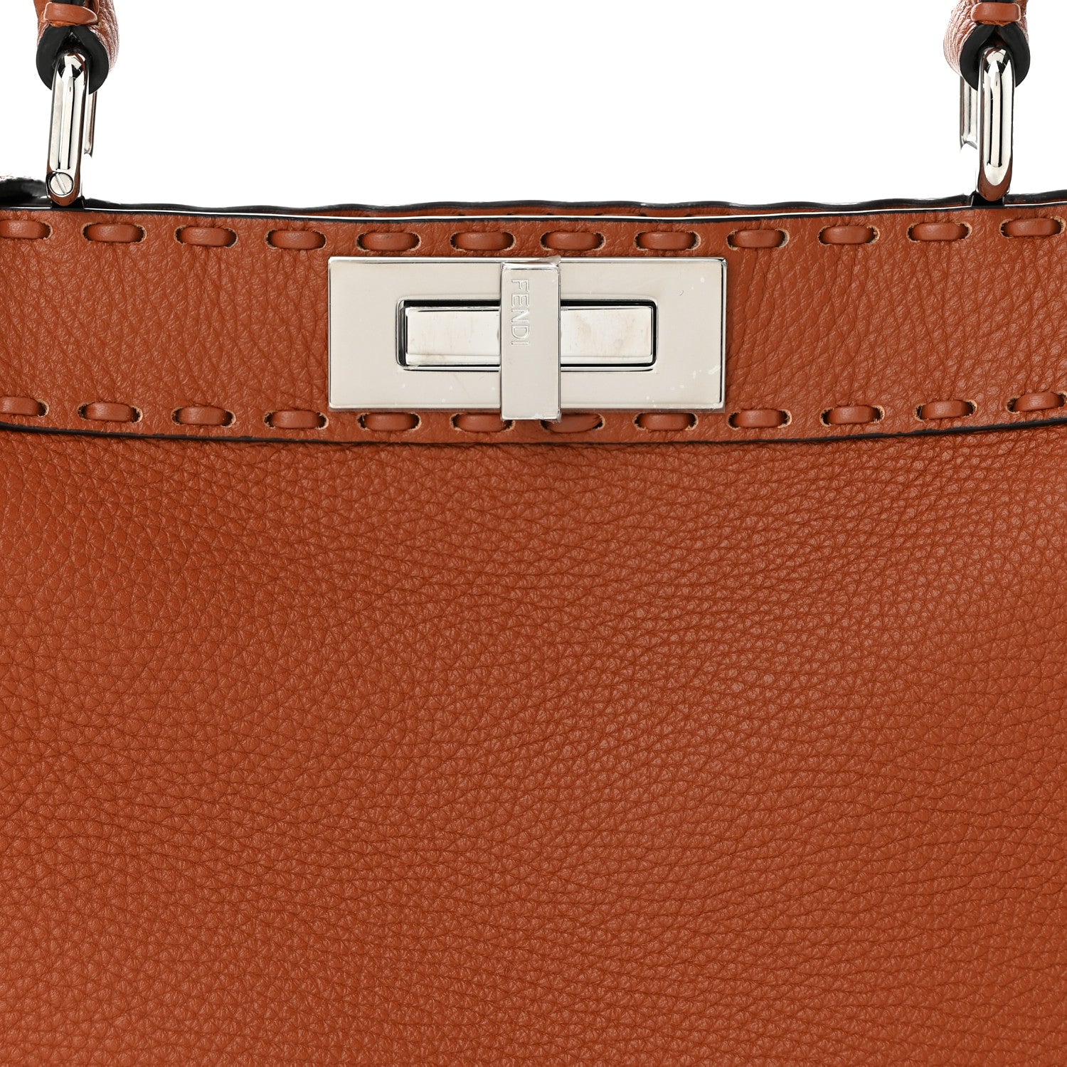 Fendi Cuoio Roma Sellerissima Nappa Sintetica Tape Stitch Medium Peekaboo I SEE U Satchel Brandy 8 of 10