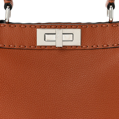 Fendi Cuoio Roma Sellerissima Nappa Sintetica Tape Stitch Medium Peekaboo I SEE U Satchel Brandy 8 of 10