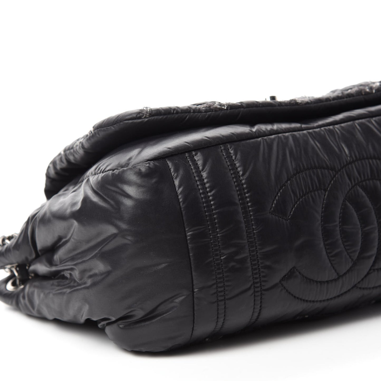 Nylon Quilted Tweed Stitch Bubble Flap Black
