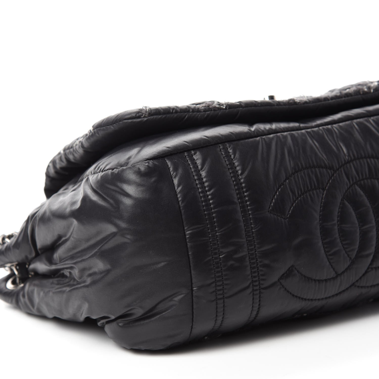 Chanel Nylon Quilted Tweed Stitch Bubble Flap Black 6 of 14