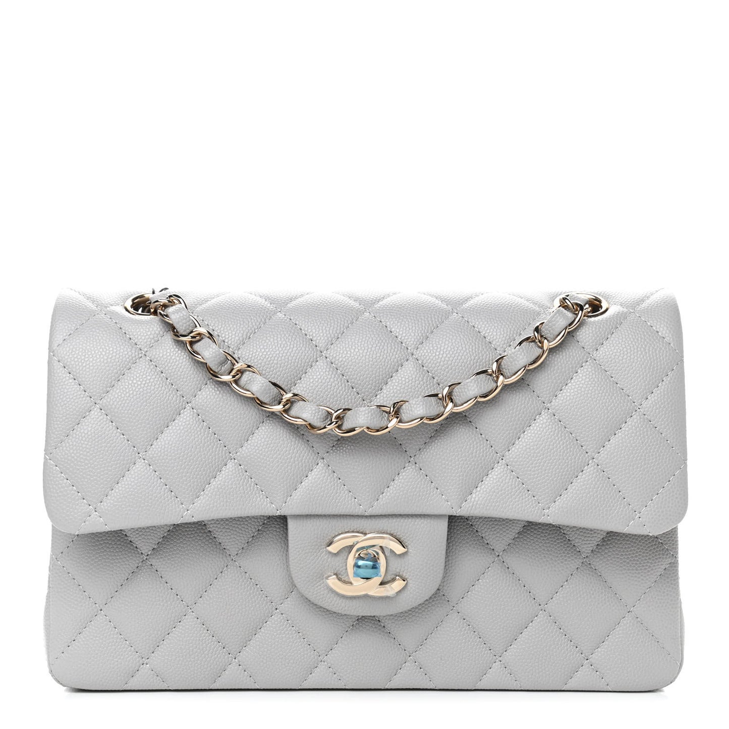 Caviar Quilted Small Double Flap Grey