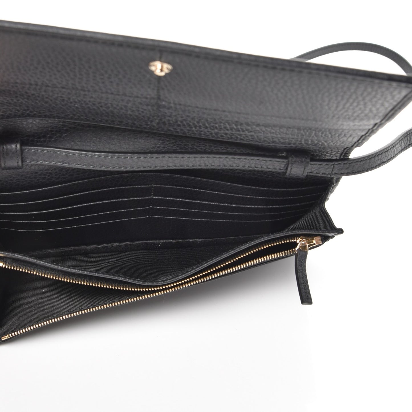 Dollar Calfskin Mini Swing Wallet Bag Black