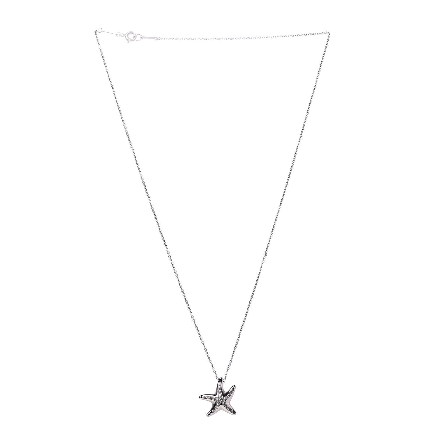 Tiffany Platinum Diamond 15mm Elsa Peretti Pave Starfish Pendant Necklace 3 of 9