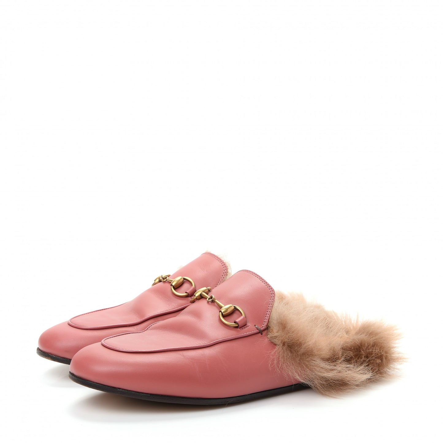 Calfskin Fur Womens Princetown Slippers 37.5 Lipstick Rose Natural