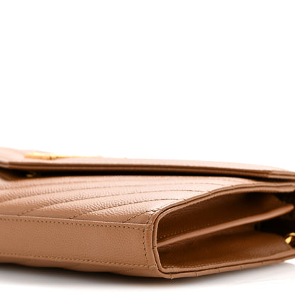 Saint Laurent Grain De Poudre Matelasse Chevron Monogram Chain Wallet Natural Dark 10 of 12