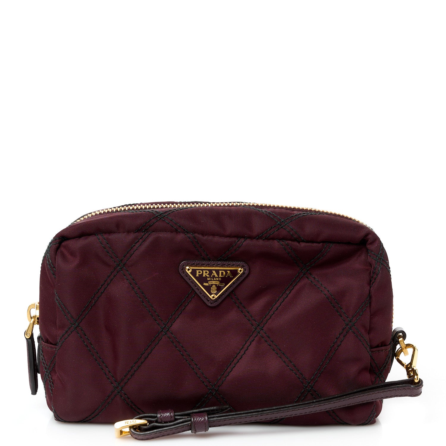 Prada Tessuto Nylon Saffiano Impunturato Quilted Wristlet Granato 1 of 10