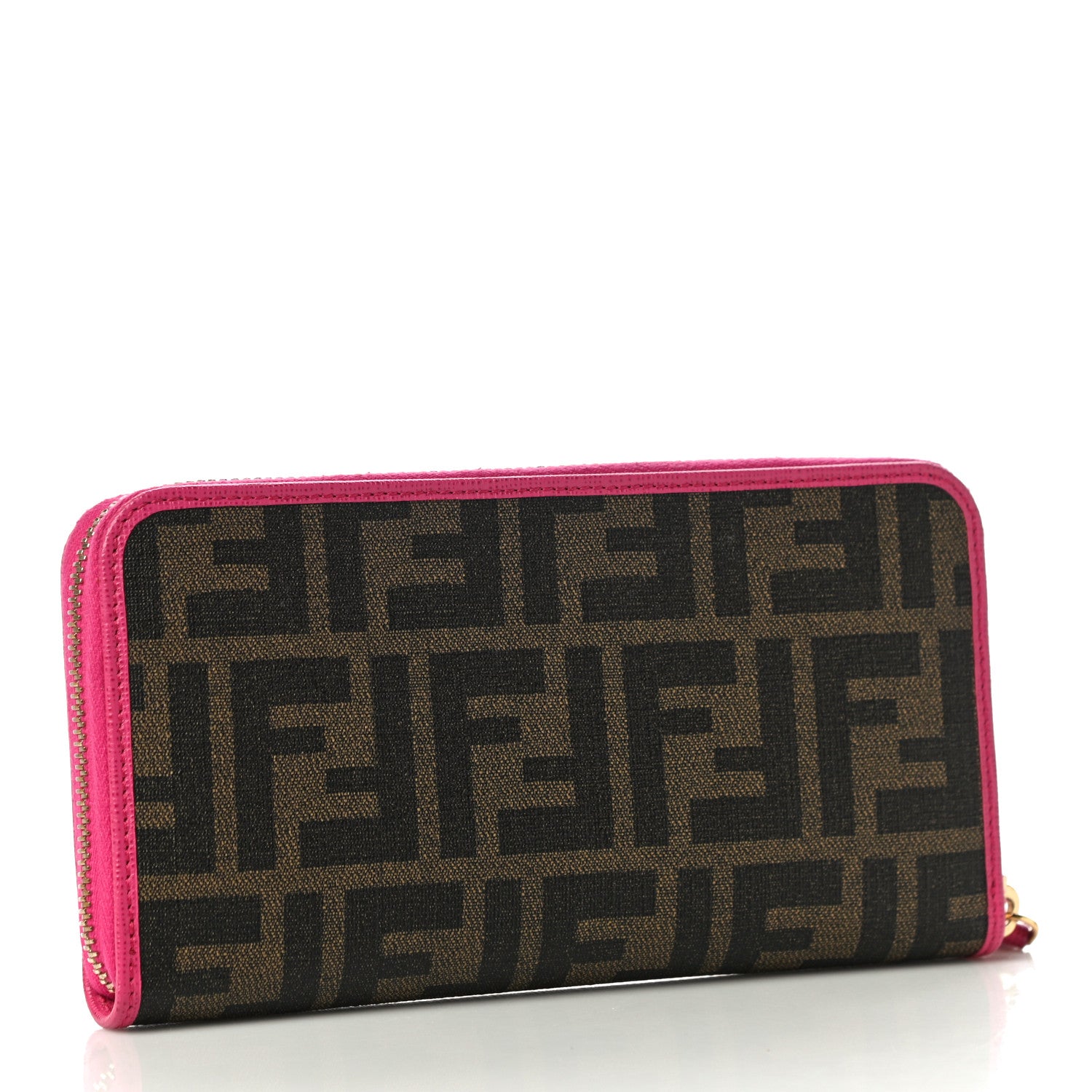 Fendi Zucca Spalmati Vitello Elite Zip Around Wallet Tobacco Ciclamino 3 of 11