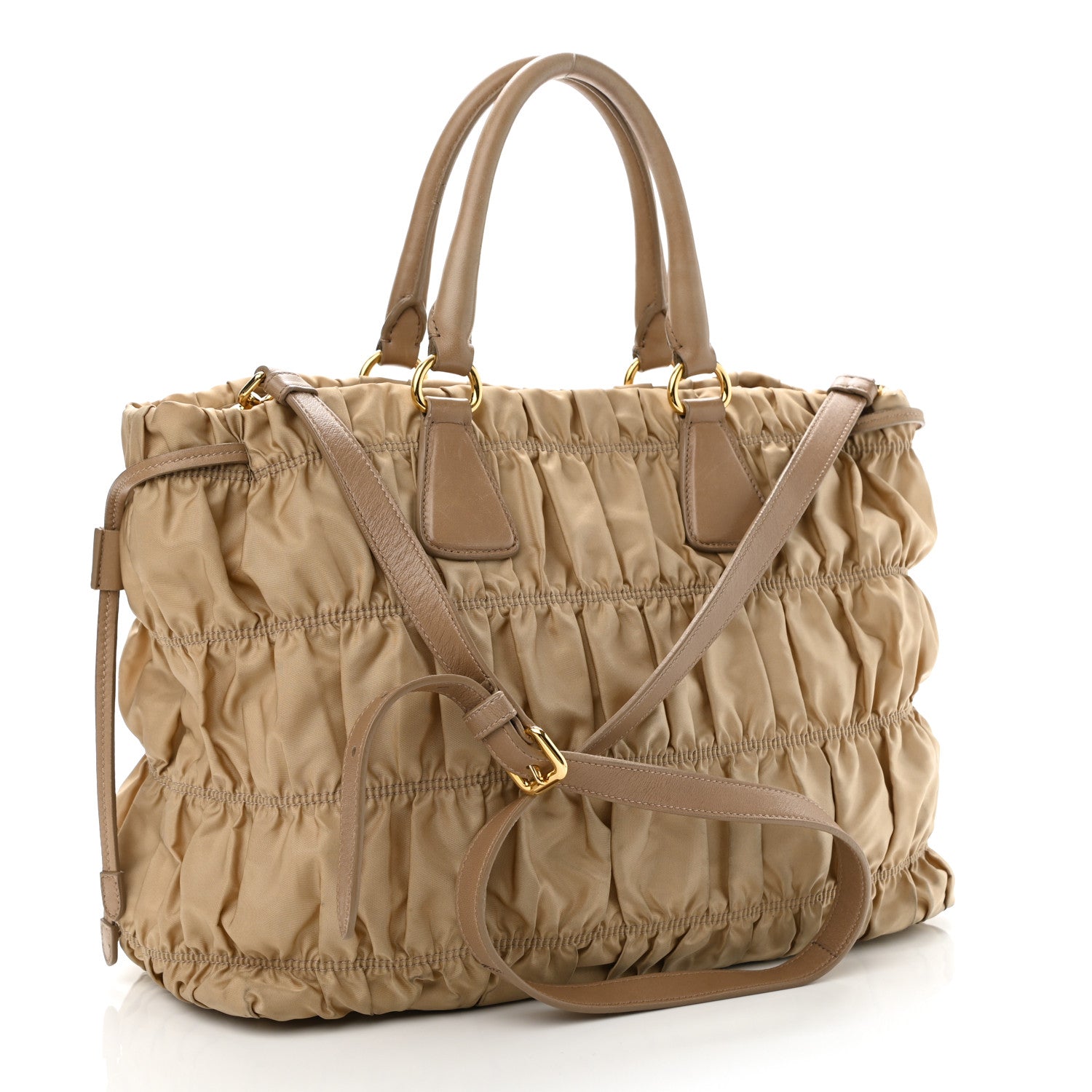 Prada Tessuto Nylon Gaufre Drawstring Tote Cammello 2 of 10