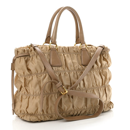 Prada Tessuto Nylon Gaufre Drawstring Tote Cammello 2 of 10