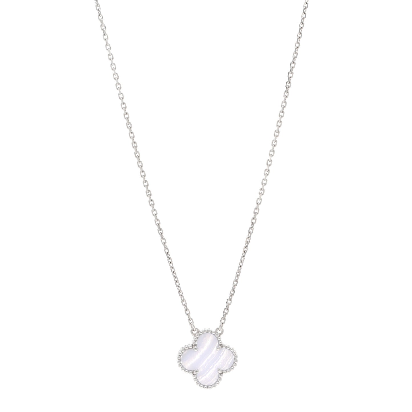18k White Gold Chalcedony Vintage Alhambra Pendant Necklace