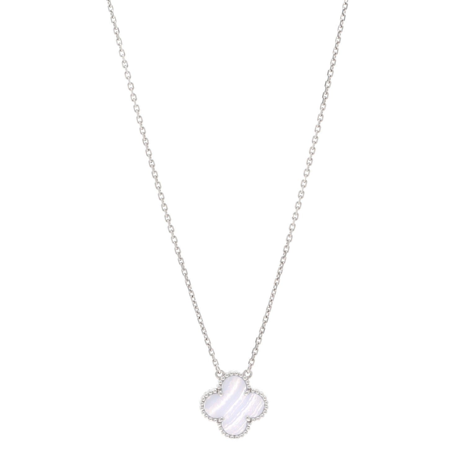 Van Cleef & Arpels 18k White Gold Chalcedony Vintage Alhambra Pendant Necklace 1 of 6
