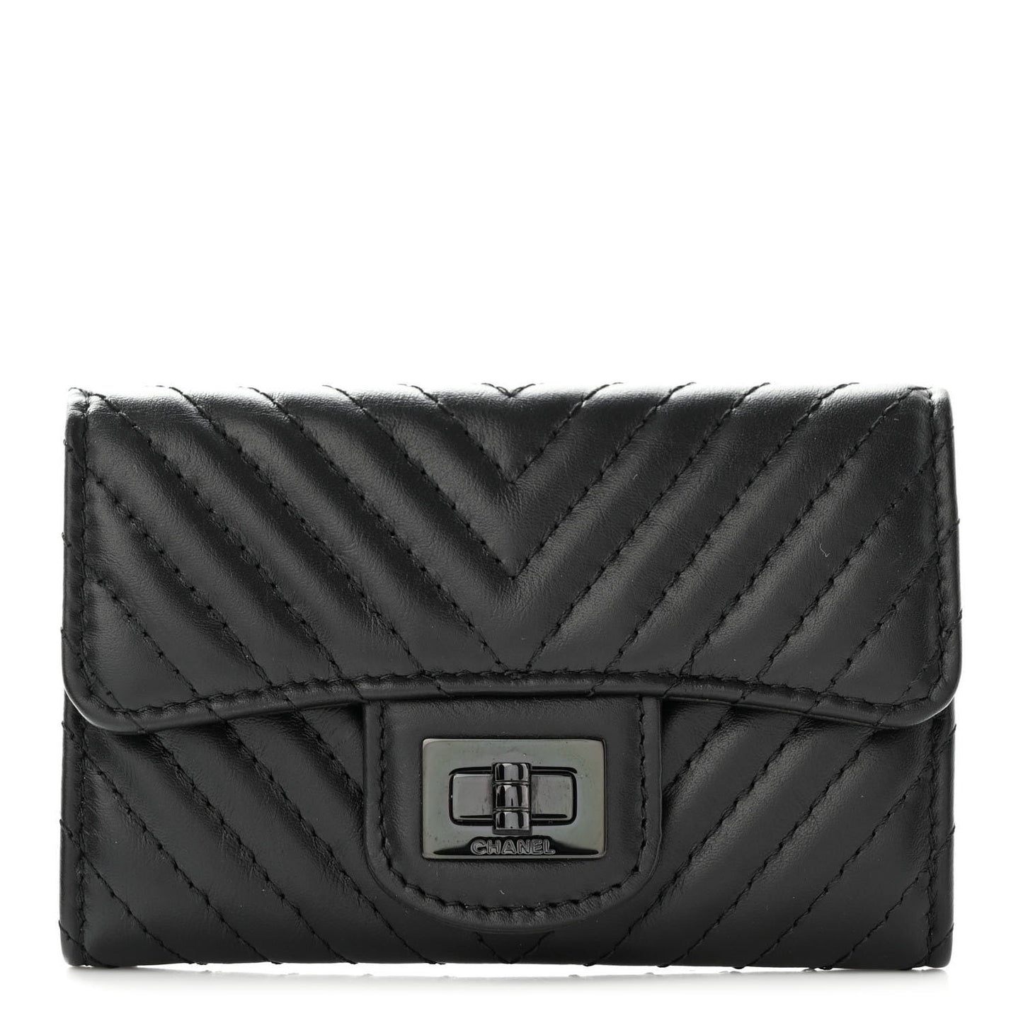 Aged Calfskin Chevron Quilted Reissue Flap Card Holder So Black