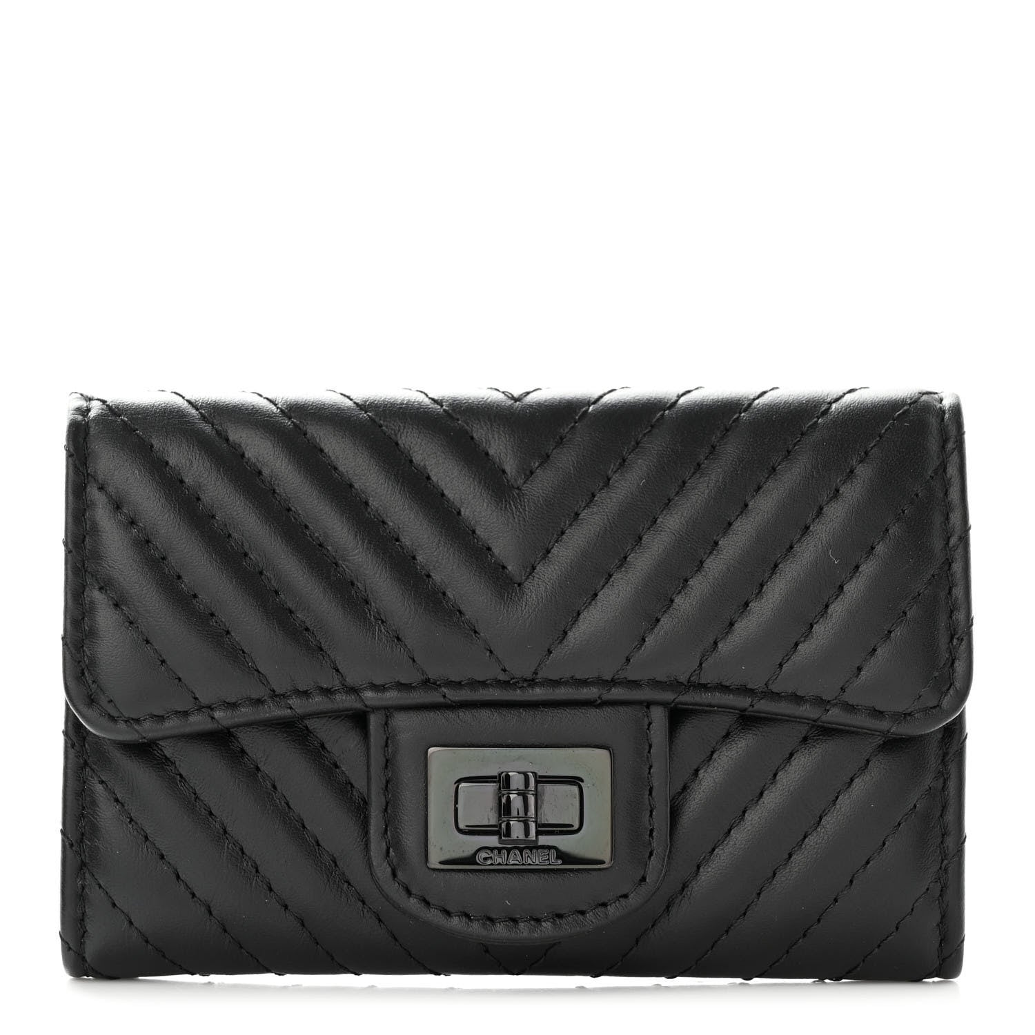 Chanel Aged Calfskin Chevron Quilted Reissue Flap Card Holder So Black 1 of 9