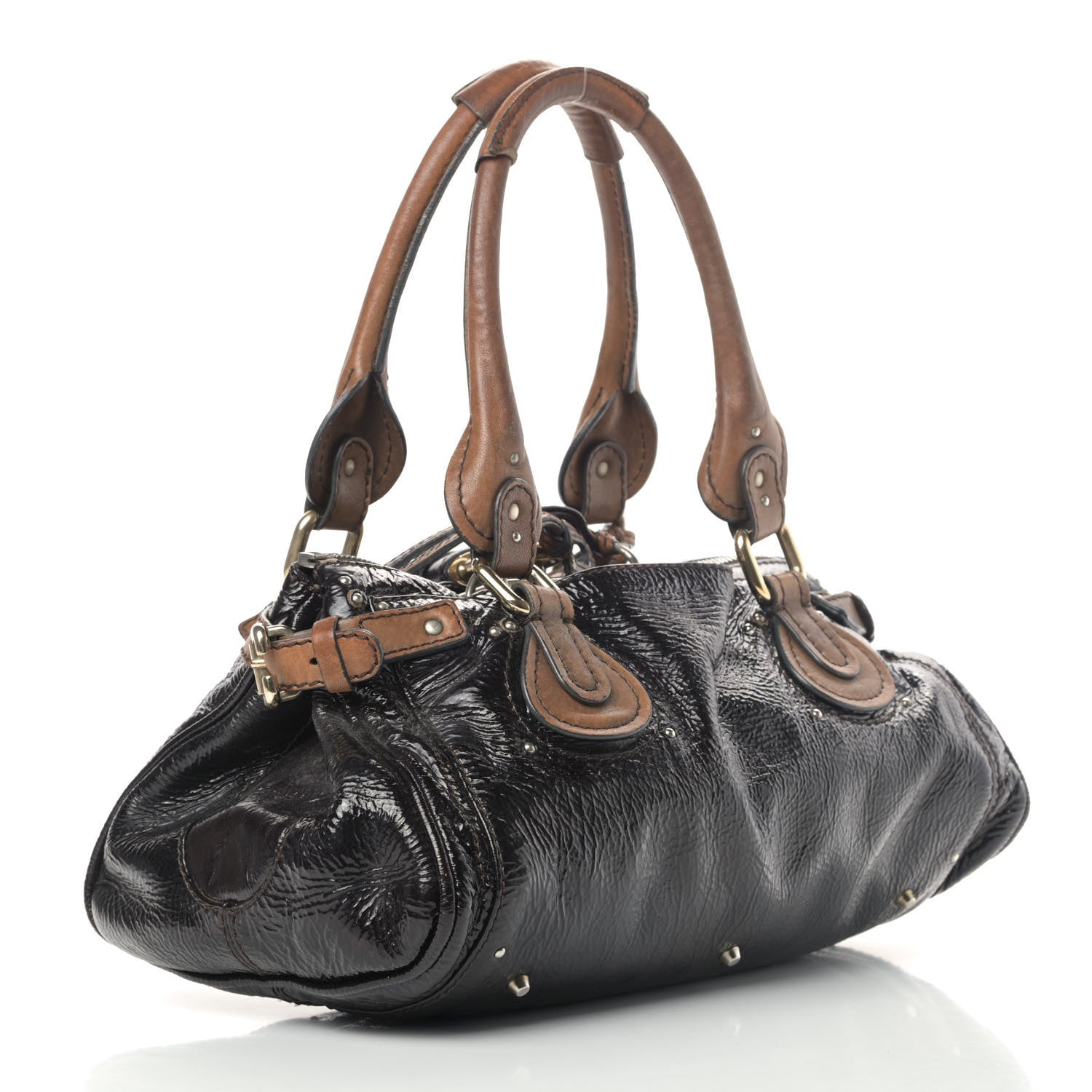Chloe Patent Lambskin Medium Paddington Satchel Dark Brown 2 of 6