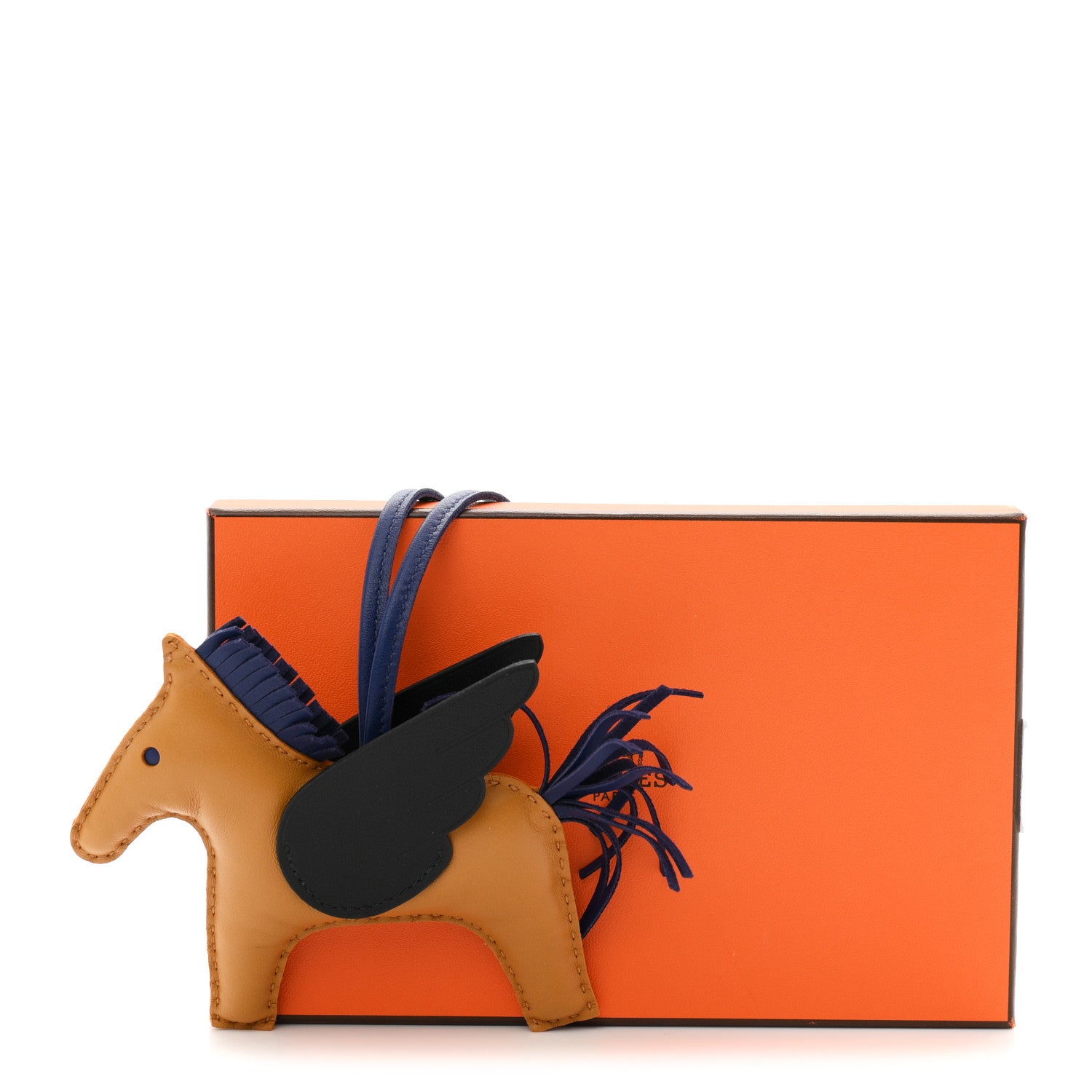Hermes Milo Lambskin Grigri Rodeo Pegase Horse Bag Charm MM Sesame Black Bleu Saphir 5 of 5