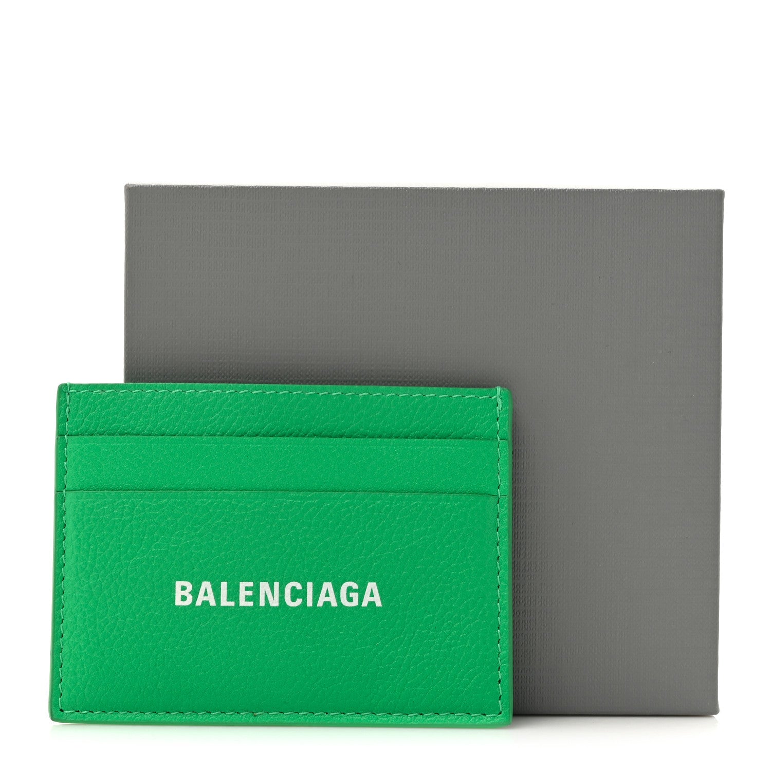BALENCIAGA 名刺入れ　本革　グリーン　保存箱付きう Balenciaga Grained Calfskin Logo Cash Card Holder Green White