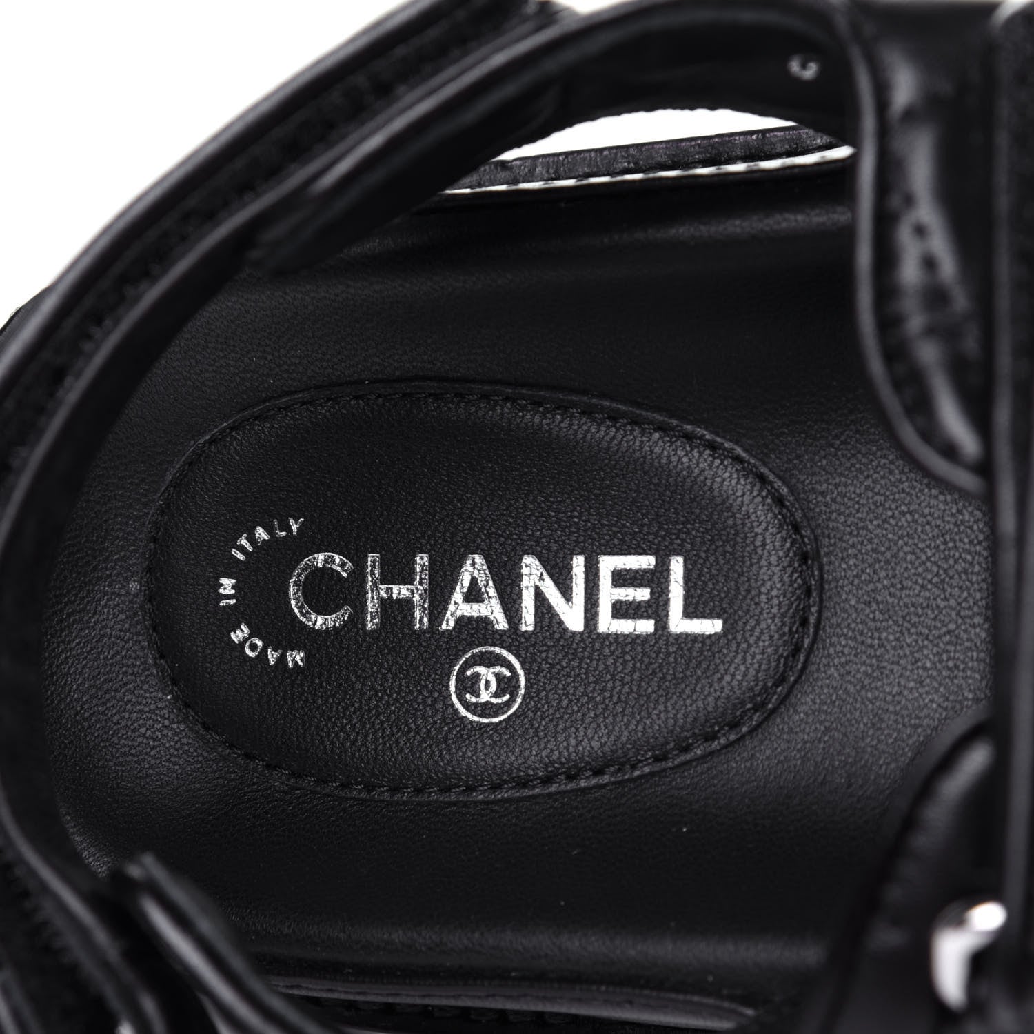 Chanel Lambskin Velcro Dad Sandals 37 Black 8 of 12