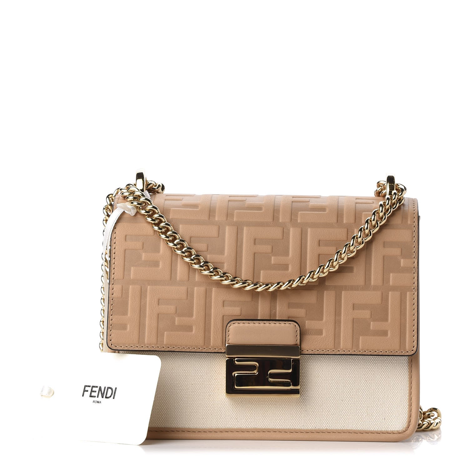 Fendi Vitello Cristallo Nature Canvas FF 1974 Embossed Small Kan U Shoulder Bag Makeup Grezzo 1 of 9