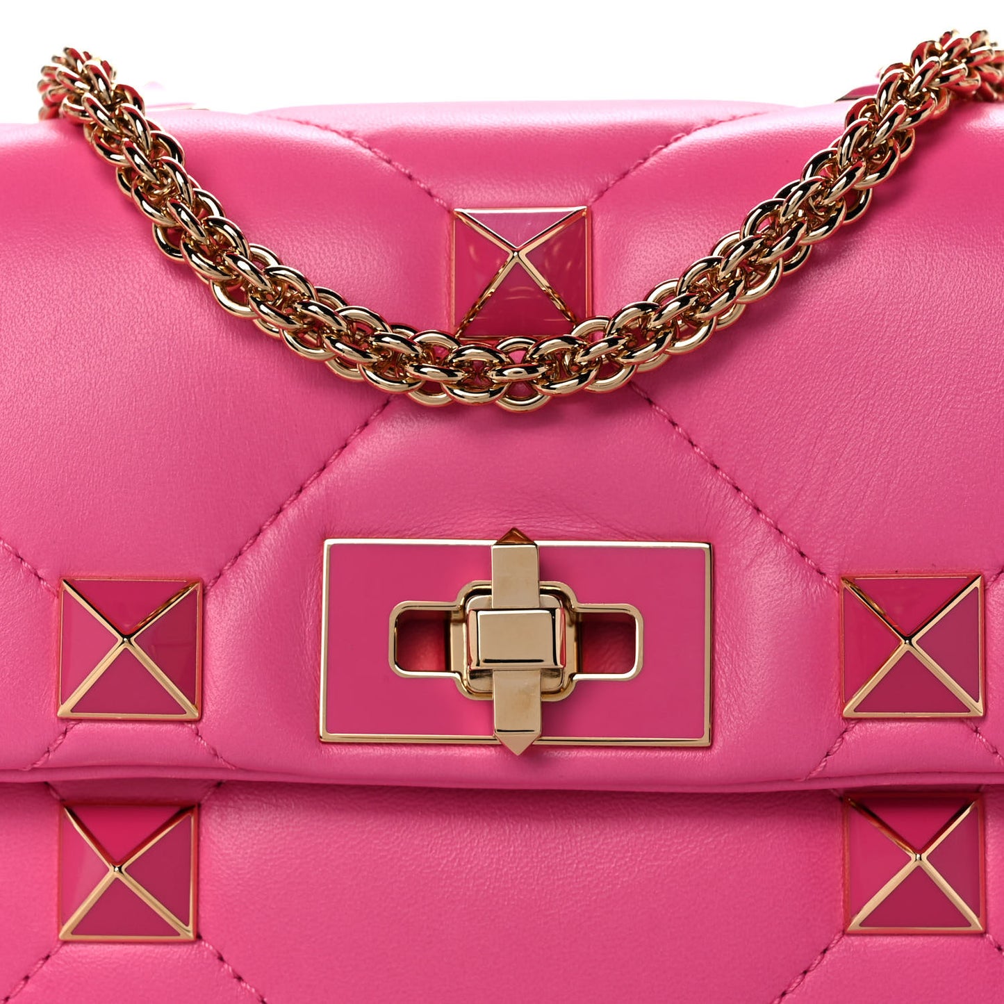 Nappa Enamel Medium Roman Stud Shoulder Bag Feminine Pink