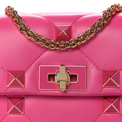 Valentino Garavani Nappa Enamel Medium Roman Stud Shoulder Bag Feminine Pink 8 of 11