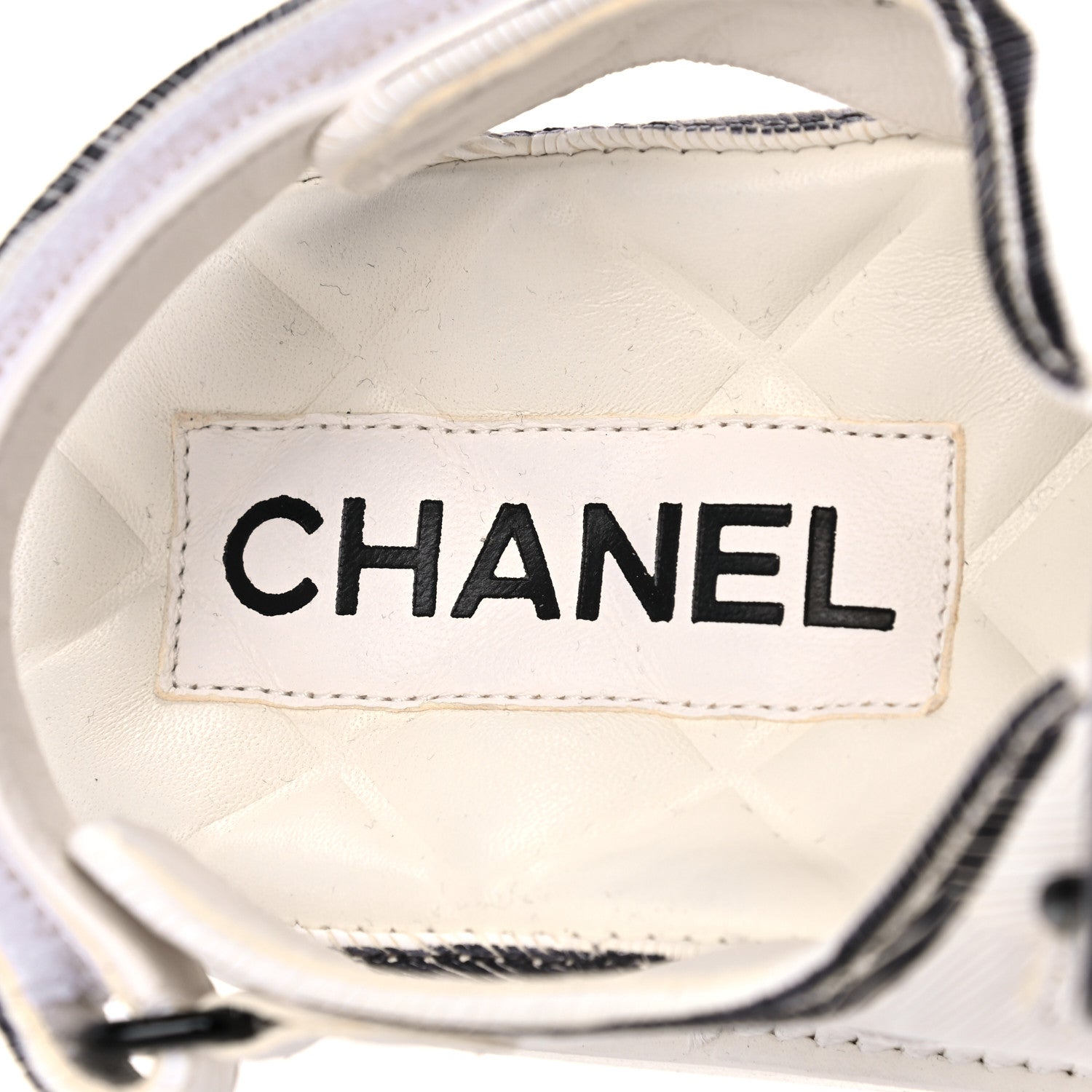 Chanel Calfskin Printed Velcro Dad Sandals 38 White Black 7 of 9