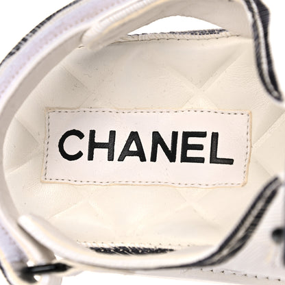 Chanel Calfskin Printed Velcro Dad Sandals 38 White Black 7 of 9
