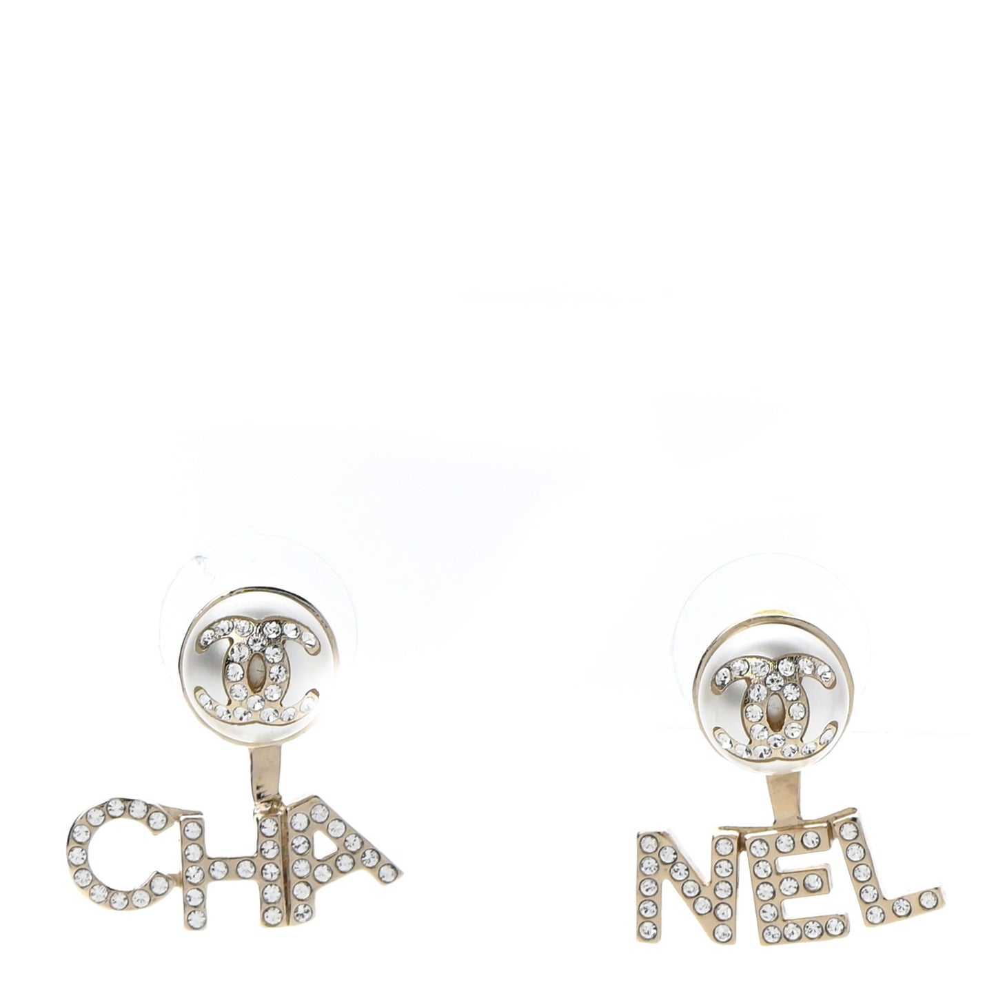 Pearl Crystal Logo Earrings Gold Pearly White