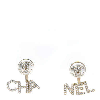 Chanel Pearl Crystal Logo Earrings Gold Pearly White 1 of 5