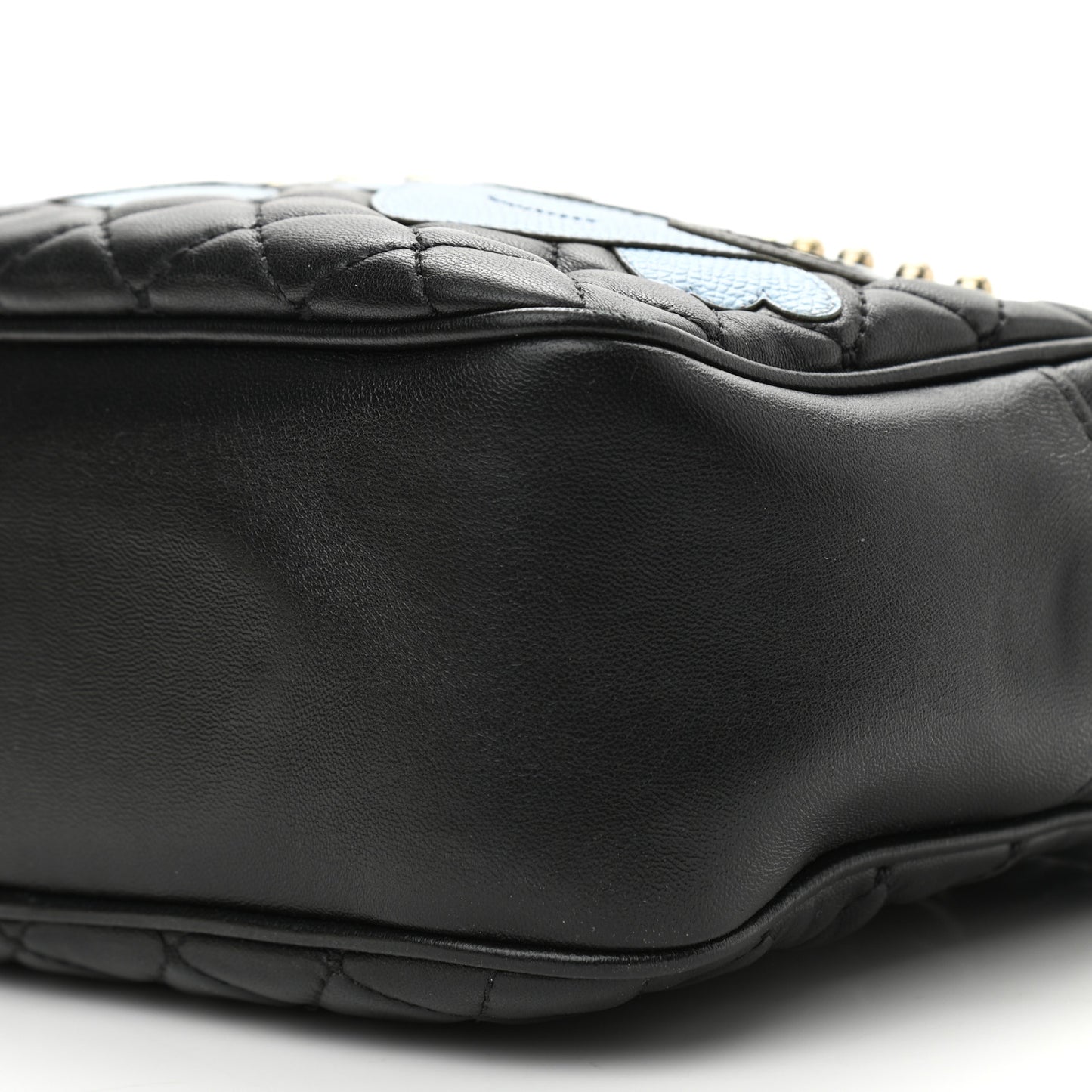 Lambskin Quilted Applique Camera Bag Black