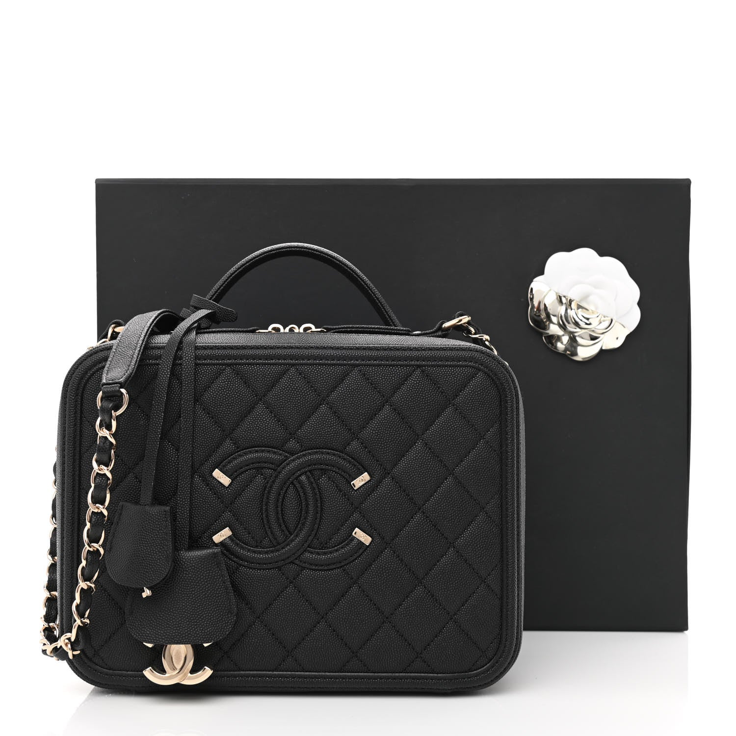 Chanel Caviar Quilted Medium CC Filigree Vanity Case Black 15 of 15